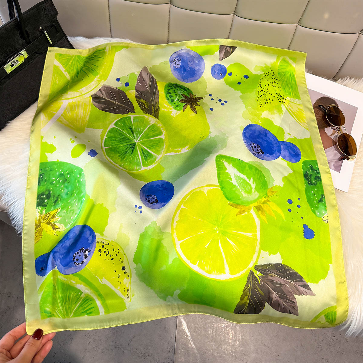 Fashion Lemon Fruit Pattern Sq - Scarf Silk Square 评论和价格